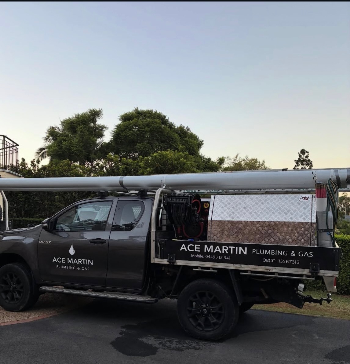Ace Martin Plumbing & Gas work truck on site in Brisbane